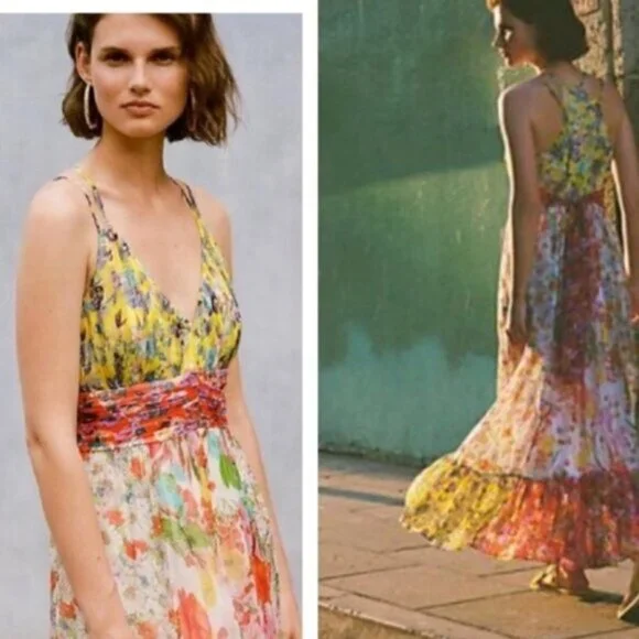 Anthropologie | Women's Multicolor Malibu Floral Maxi Dress Size 12 - Picture 1 of 15